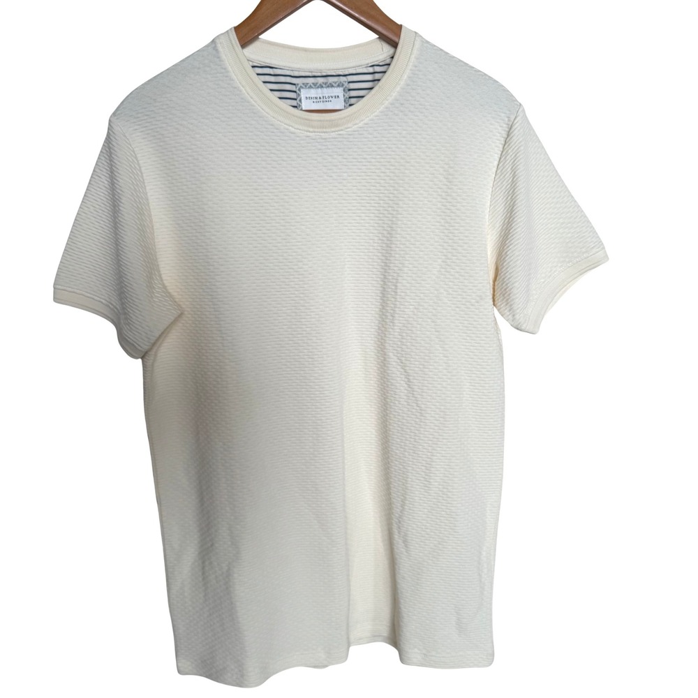 Denim & Flower Ricky Singh Mens Small White Textured Waffle Knit T-Shirt S
